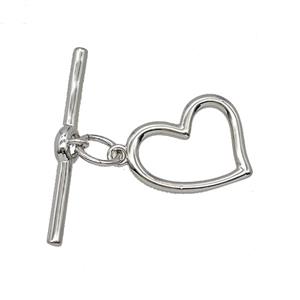Copper Heart Toggle Clasp Platinum Plated, approx 14mm, 25mm