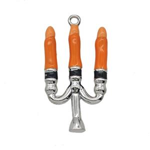 Halloween Candler Charms Copper Pendant Red Enamel Platinum Plated, approx 13-24mm