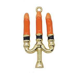 Halloween Candler Charms Copper Pendant Red Enamel Gold Plated, approx 13-24mm