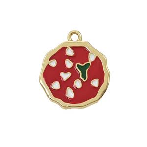 Copper Pizza Pendant Sweet Heart Red Enamel Gold Plated, approx 15mm