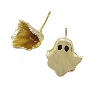 Halloween Ghost Copper Stud Earrings Gold Plated, approx 16-17mm