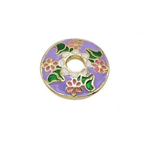 Copper Beadcaps Lavender Enamel Flower Gold Plated, approx 15mm
