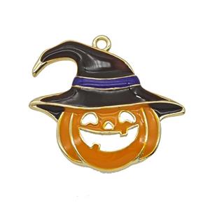 Halloween Jack-O-Lantern Charms Copper Pumpkin Pendant Enamel Gold Plated, approx 22-26mm