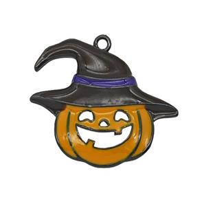 Halloween Jack-O-Lantern Charms Copper Pumpkin Pendant Enamel Black Plated, approx 22-26mm