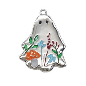 Halloween Ghost Charms Copper Pendant Multicolor Enamel Flower Platinum Plated, approx 18-23mm