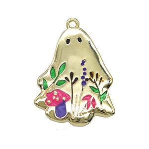 Halloween Ghost Charms Copper Pendant Multicolor Enamel Flower Gold Plated, approx 18-23mm