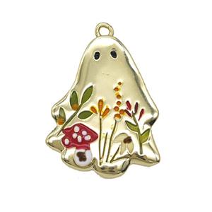 Halloween Ghost Charms Copper Pendant Multicolor Enamel Flower Gold Plated, approx 18-23mm