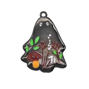 Halloween Ghost Charms Copper Pendant Multicolor Enamel Flower Black Plated, approx 18-23mm