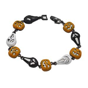 Halloween Jack-O-Lantern Ghost Copper Bracelet Enamel Black Plated, approx 12mm, 9-15mm, 18cm length