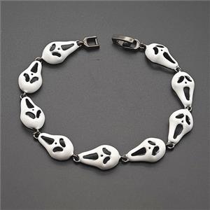Halloween Ghost Copper Bracelet White Enamel Black Plated, approx 9-15mm, 18cm length