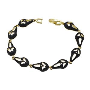 Halloween Ghost Copper Bracelet Black Enamel Gold Plated, approx 9-15mm, 18cm length