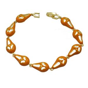 Halloween Ghost Copper Bracelet Orange Enamel Gold Plated, approx 9-15mm, 18cm length