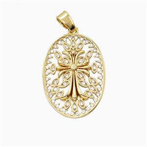 Copper Flower Pendant Pave Zirconia 18K Gold Plated, approx 19-27mm