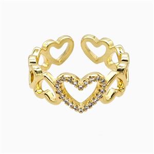 Copper Heart Rings Pave Zirconia 18K Gold Plated, approx 9mm, 18mm dia