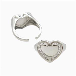 Copper Heart Rings Pave Zirconia Platinum Plated, approx 18mm, 18mm dia