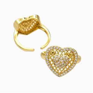 Copper Heart Rings Pave Zirconia 18K Gold Plated, approx 17.5mm, 18mm dia