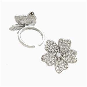 Copper Flower Rings Pave Zirconia Platinum Plated, approx 25mm, 18mm dia