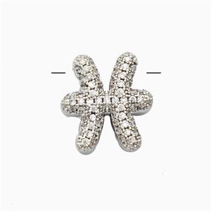 Copper Symbols Pendant Pave Zirconia Zodiac Pisces Platinum Plated, approx 12-13mm