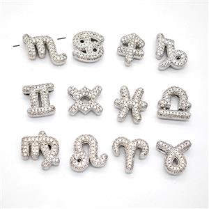 Copper Symbols Pendant Pave Zirconia Zodiac Platinum Plated Mixed, approx 12-13mm