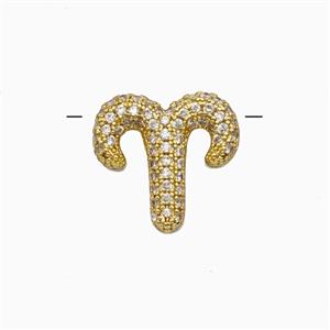 Copper Symbols Pendant Pave Zirconia Zodiac Aries Gold Plated, approx 12-13mm