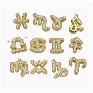 Copper Symbols Pendant Pave Zirconia Zodiac Gold Plated Mixed, approx 12-13mm