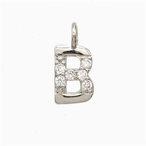 Copper Letter-B Pendant Pave Zirconia Platinum Plated, approx 7-13mm
