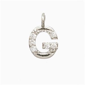 Copper Letter-G Pendant Pave Zirconia Platinum Plated, approx 7-13mm