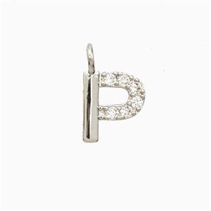 Copper Letter-P Pendant Pave Zirconia Platinum Plated, approx 7-13mm