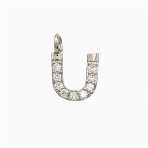 Copper Letter-U Pendant Pave Zirconia Platinum Plated, approx 7-13mm