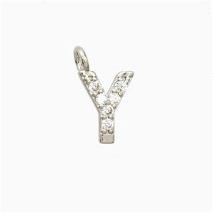 Copper Letter-Y Pendant Pave Zirconia Platinum Plated, approx 7-13mm