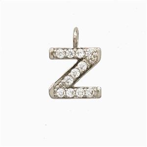 Copper Letter-Z Pendant Pave Zirconia Platinum Plated, approx 7-13mm