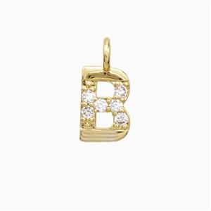 Copper Letter-B Pendant Pave Zirconia Gold Plated, approx 7-13mm