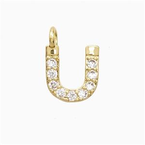 Copper Letter-U Pendant Pave Zirconia Gold Plated, approx 7-13mm