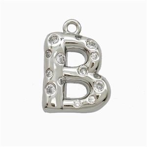 Copper Letter-B Pendant Pave Zirconia Platinum Plated, approx 15-18mm
