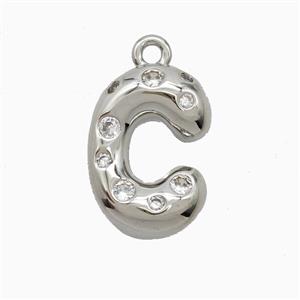 Copper Letter-C Pendant Pave Zirconia Platinum Plated, approx 15-18mm