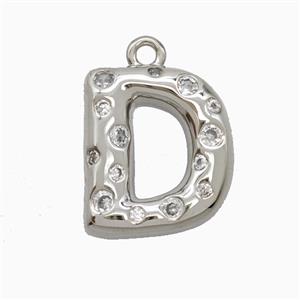 Copper Letter-D Pendant Pave Zirconia Platinum Plated, approx 15-18mm