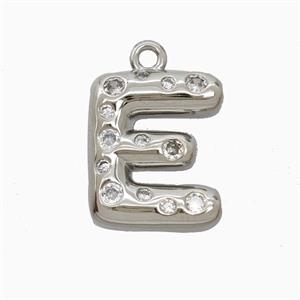 Copper Letter-E Pendant Pave Zirconia Platinum Plated, approx 15-18mm
