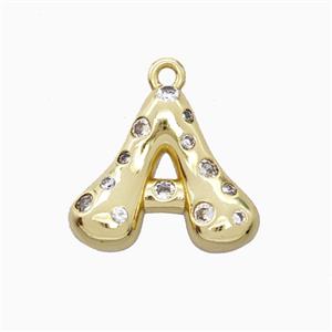 Copper Letter-A Pendant Pave Zirconia Gold Plated, approx 15-18mm