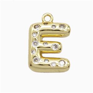 Copper Letter-E Pendant Pave Zirconia Gold Plated, approx 15-18mm