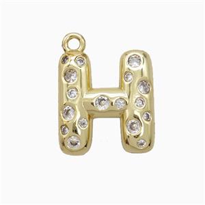 Copper Letter-H Pendant Pave Zirconia Gold Plated, approx 15-18mm