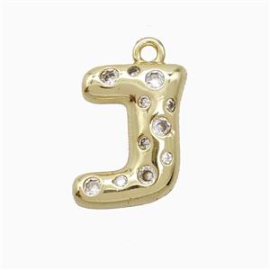 Copper Letter-J Pendant Pave Zirconia Gold Plated, approx 15-18mm
