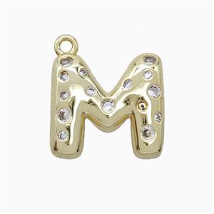 Copper Letter-M Pendant Pave Zirconia Gold Plated, approx 15-18mm