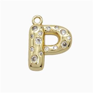 Copper Letter-P Pendant Pave Zirconia Gold Plated, approx 15-18mm
