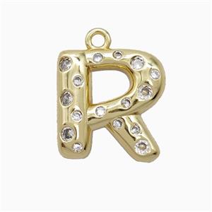 Copper Letter-R Pendant Pave Zirconia Gold Plated, approx 15-18mm