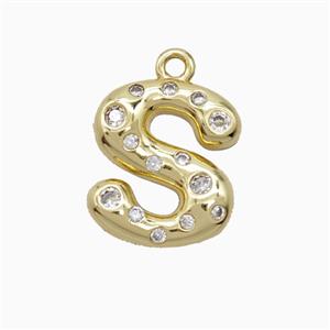 Copper Letter-S Pendant Pave Zirconia Gold Plated, approx 15-18mm