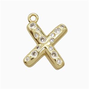 Copper Letter-X Pendant Pave Zirconia Gold Plated, approx 15-18mm