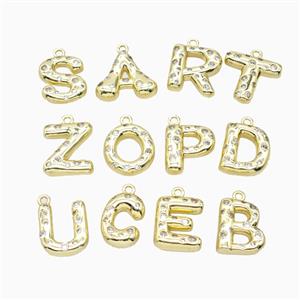 Copper Alphabet Pendant Pave Zirconia Gold Plated Mix Letters, approx 15-18mm