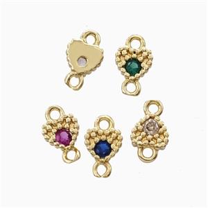 Copper Heart Connector Pave Zirocnia Gold Plated Mixed, approx 4.5mm