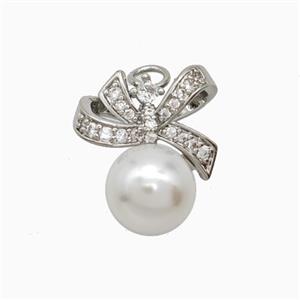 Copper Bowknot Pendant Pave Zirconia Resin Platinum Plated, approx 13-16mm