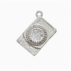 Copper Camera Pendant Pave Zirconia Platinum Plated, approx 10-15mm